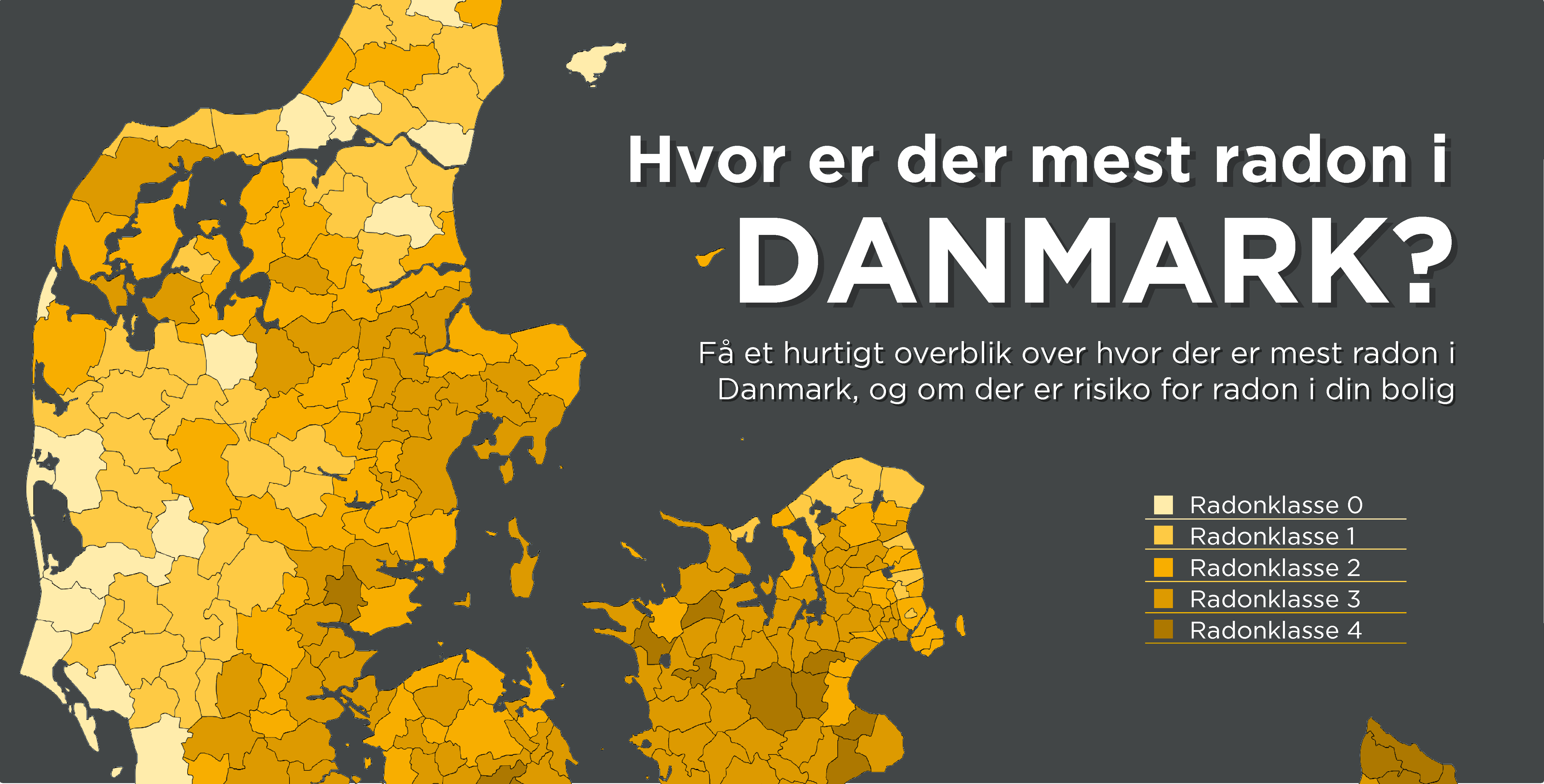 Kort over radon i Danmark - se radonniveau i Danmark